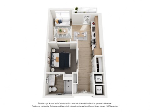 Floor plan for studio, 1 bath, 620 sqft